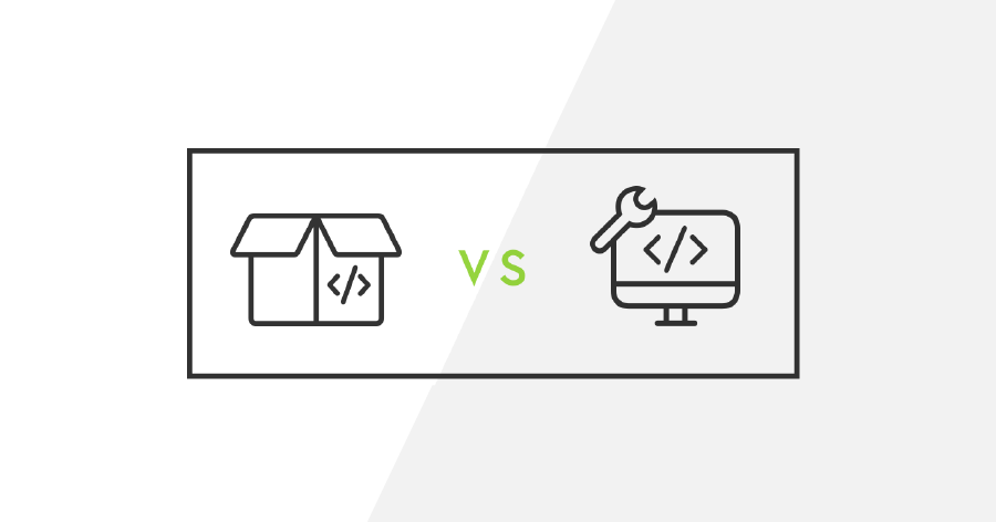 Graphic of custom-built software vs. off the shelf software.