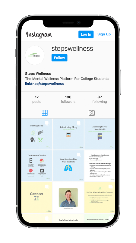 Steps Wellness Instagram profile on a smartphone.
