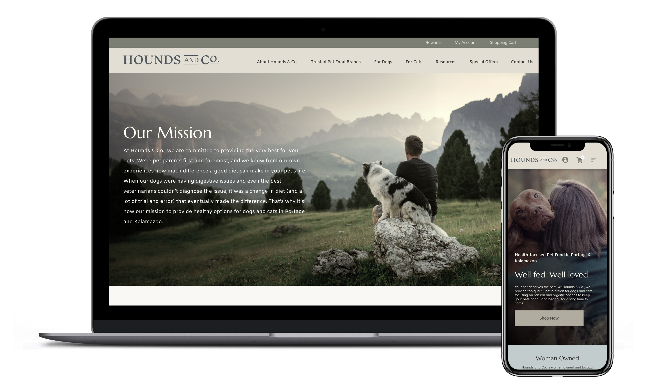 Laptop and mobile device of Hounds and Co website