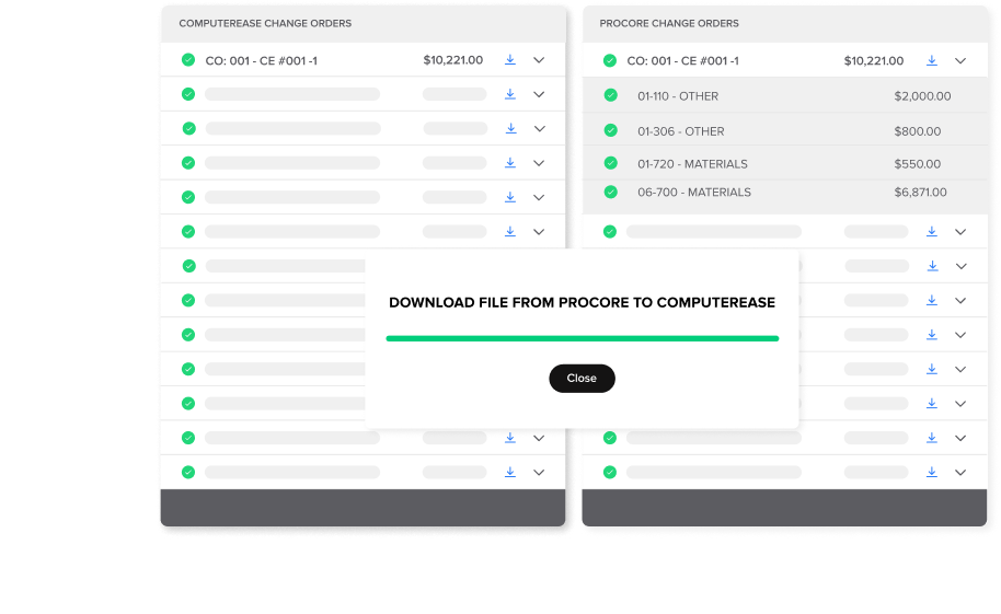 Compare change orders in Procore and ComputerEase