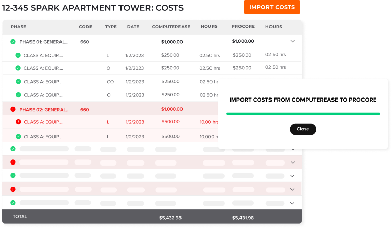 Import direct costs from ComputerEase to Procreo